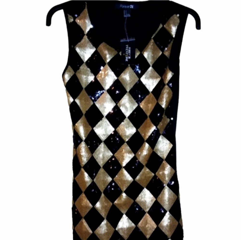 ⭐HPX2⭐ NWT FOREVER 21 Ladies Gold / Black Sequin Dress